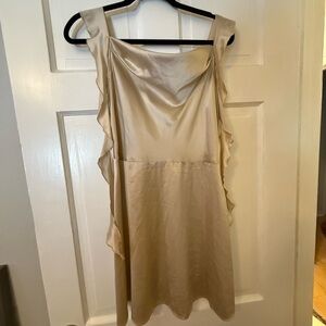 Stylish Cream Satin Dress with Ruffle Accents